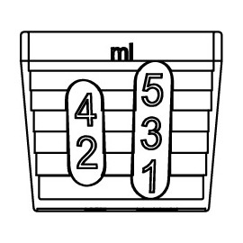 5 ml Glas mit einer Skala von 1-2-3-4-5 ml und 1,25-2,5 ml